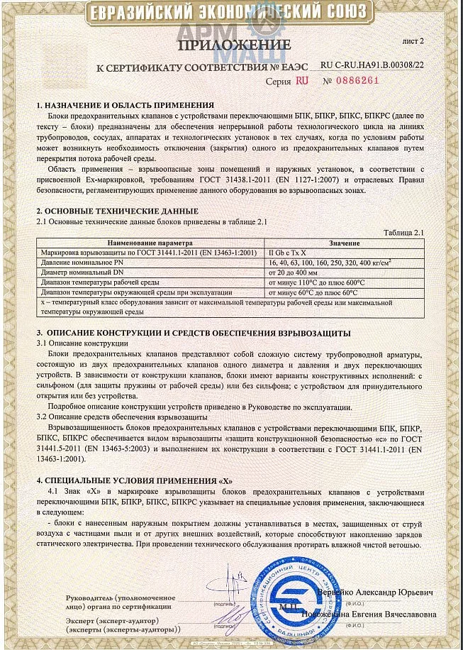 БПК ТР ТС 012 сертификат ПРИЛОЖЕНИЕ 2