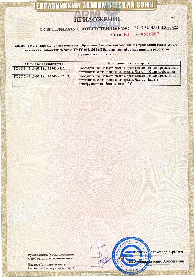ЗКЛ ТР ТС 012 - сертификат ПРИЛОЖЕНИЕ